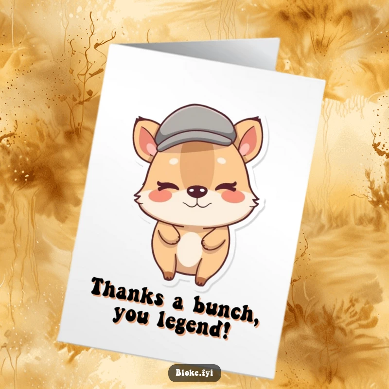 Funny Free Printable Thank You Card: A stout animal in a flat cap winks playfully, conveying warm thanks with humor.