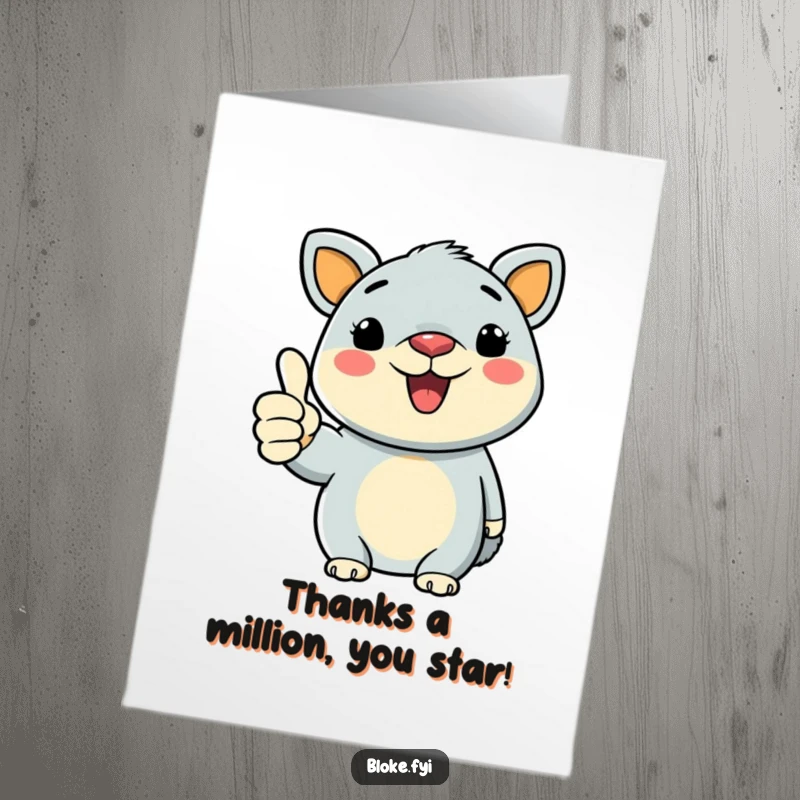 Funny Free Printable Thank You Card: A bold animal drawing gives a hearty thumbs-up, showing genuine thanks.