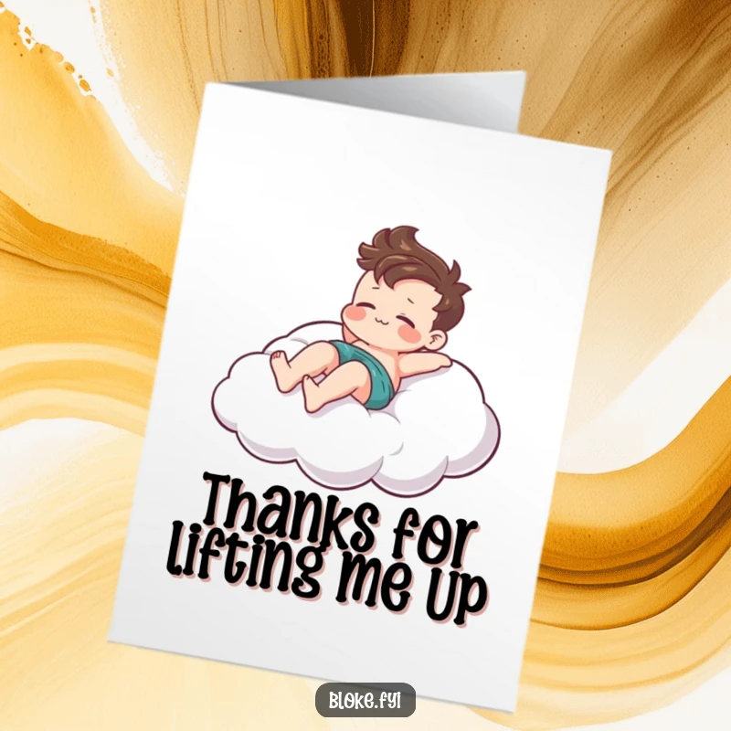 Funny Free Printable Thank You Card: A relaxed bloke enjoys a cloud, expressing gratitude humorously.