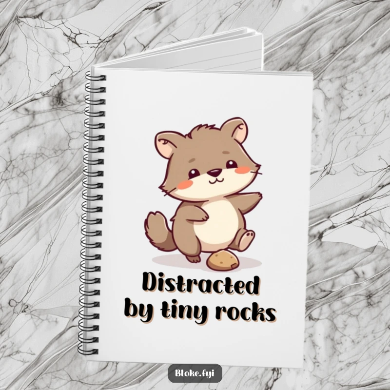 Funny Notebook: Scruffy animal humorously kicking a small pebble, ideal for notes, journaling, and relatable thoughts.