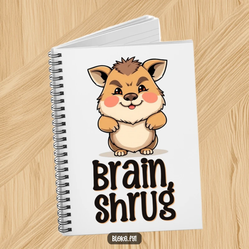 Funny Gruff Animal Notebook featuring a character shrugging with a friendly and gruff expression, perfect for jotting down ideas.
