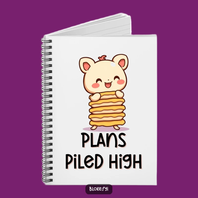 Jot down your sweet ideas or baking plans in this cute notebook featuring a stubby character's pie-balancing act. Perfect for notes and doodles.