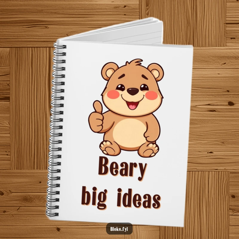 Funny Notebook with a stout, cheerful bear character smiling and giving a thumbs-up, ideal for notes and doodles.