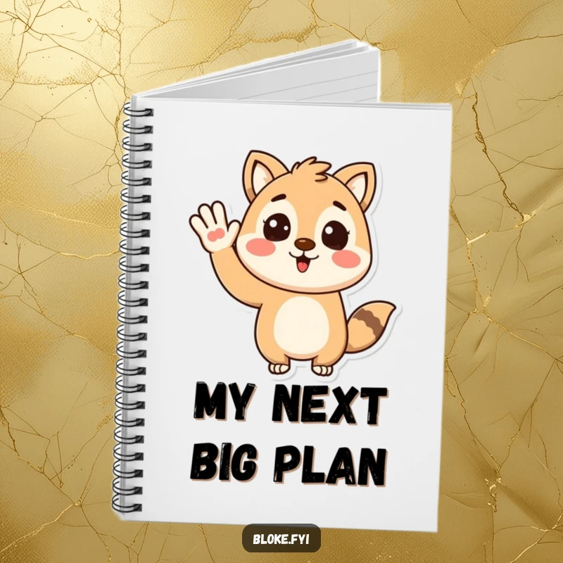 Funny notebook with a stylized animal character giving an enthusiastic wave, ideal for jotting down cheerful thoughts and ideas.
