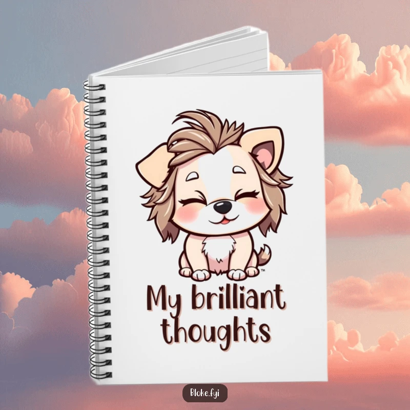 Funny Notebook featuring a playful dog with a messy hairdo and a cheeky wink, perfect for jotting down ideas.