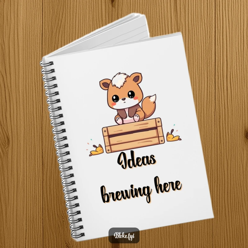 Funny notebook featuring a stylized animal sitting on a wooden crate, looking thoughtful, ideal for capturing creative thoughts humorously.