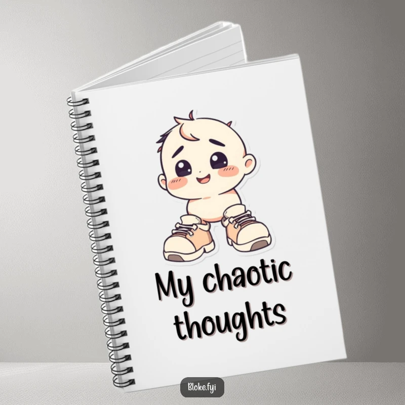 Funny Notebook: A squat character with oversized shoes looks bewildered, perfect for journaling with a humorous touch.