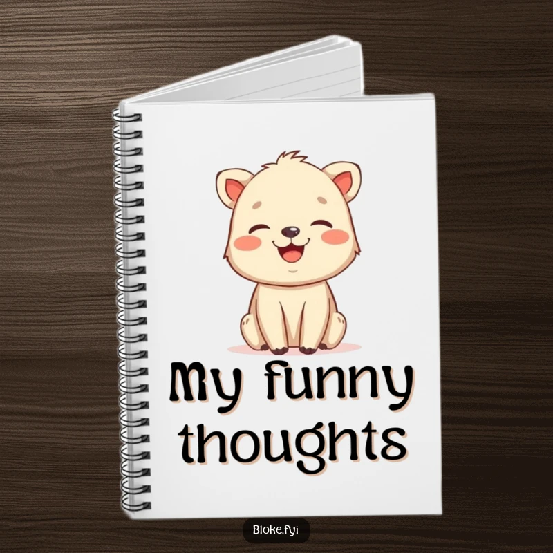 Funny notebook cover featuring a friendly, slightly rough animal sketch laughing heartily, ideal for journaling or note-taking with a humorous vibe.