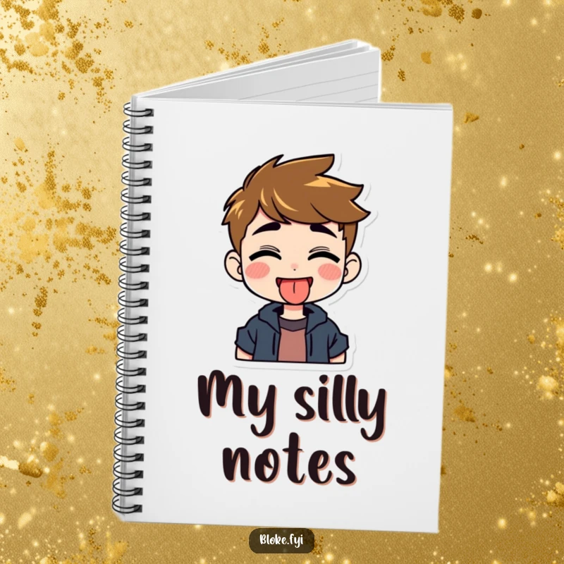 Funny notebook featuring a grinning guy character playfully sticking out his tongue, inspiring playful thoughts and ideas.