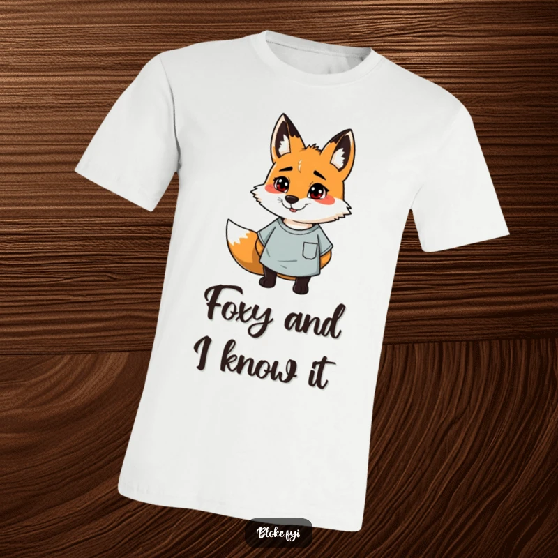 Funny t-shirt with a cheerful, slightly scruffy fox in a casual t-shirt, perfect for relaxed, humorous style.