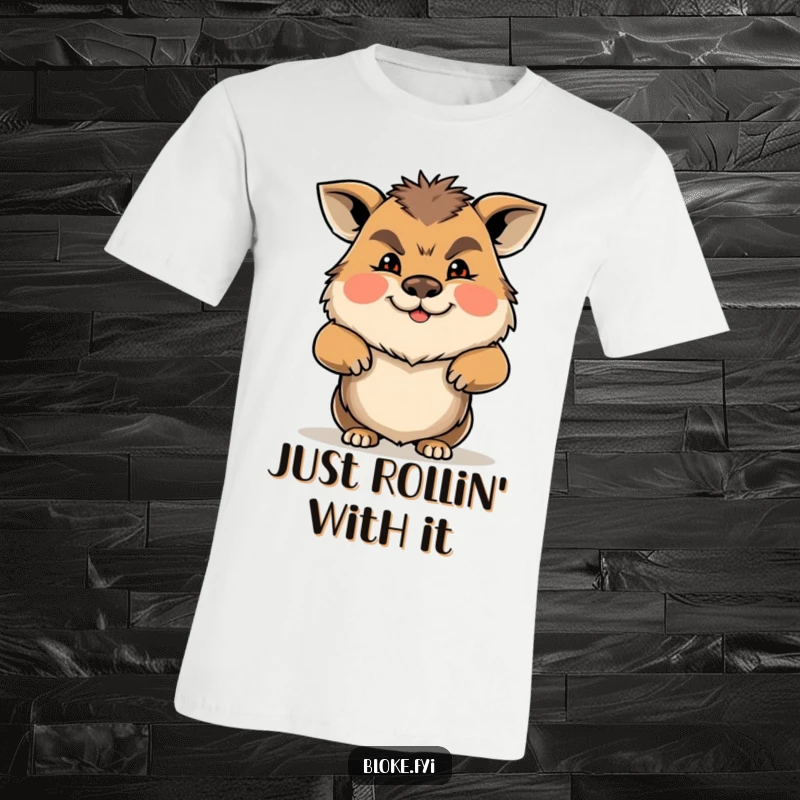 Funny Gruff Animal T-Shirt featuring a character shrugging with a friendly but gruff expression, perfect for casual humor.