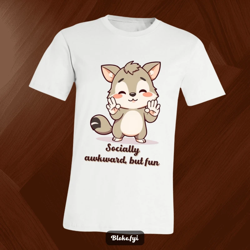 Funny t-shirt showing a bloke animal character reaching out for an awkward high-five with an unseen entity, perfect for relatable humor.