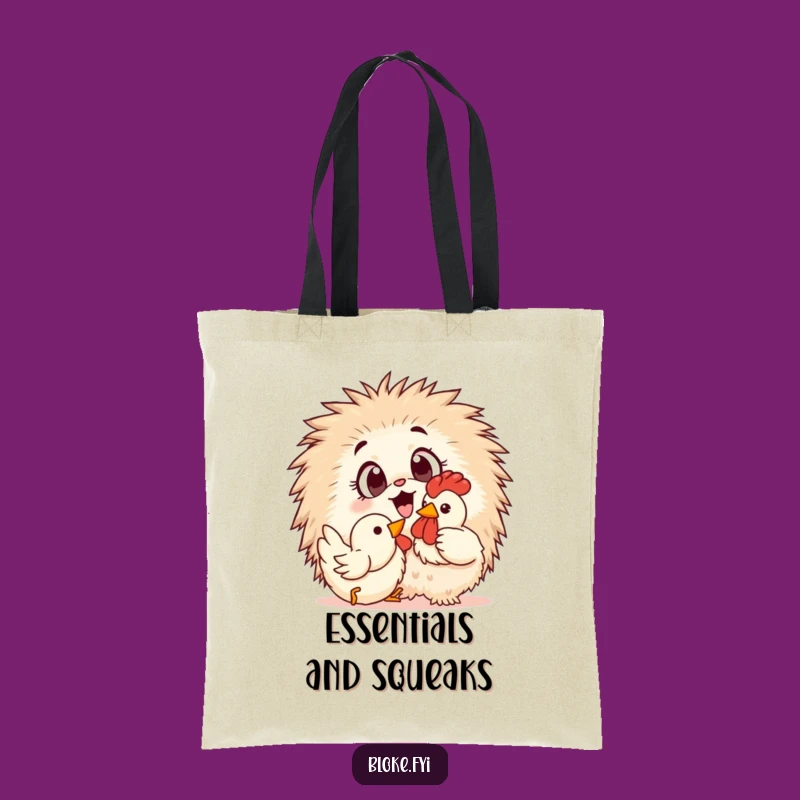 Carry your essentials in style and with a smile thanks to this tote bag featuring a fluffy creature's epic rubber chicken adventure. Great for all your needs.