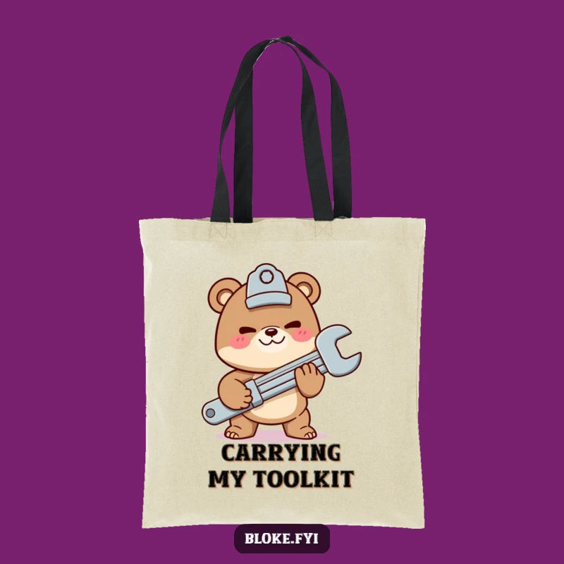 Funny Bear Tote Bag - Wrench Offer Art, Mechanic Accessory