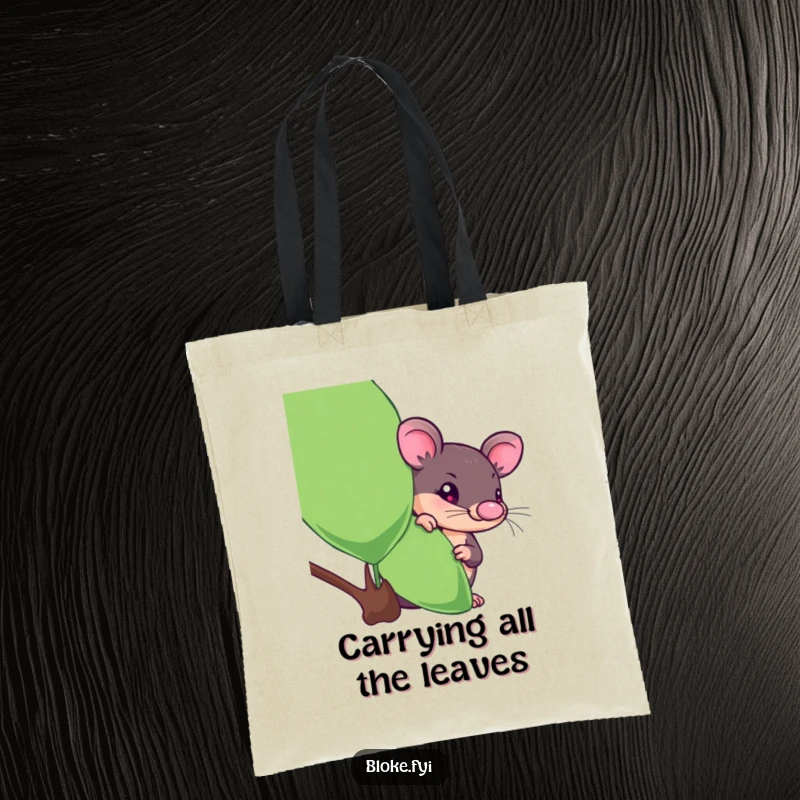 Funny platypus tote bag featuring a curious character peeking from behind a eucalyptus leaf, a humorous and practical item.