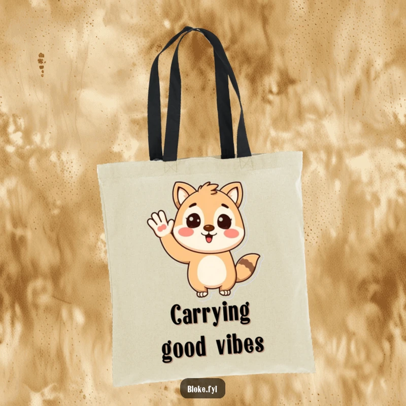 Funny tote bag with a stylized animal character offering an enthusiastic and friendly wave, perfect for cheerful daily use.