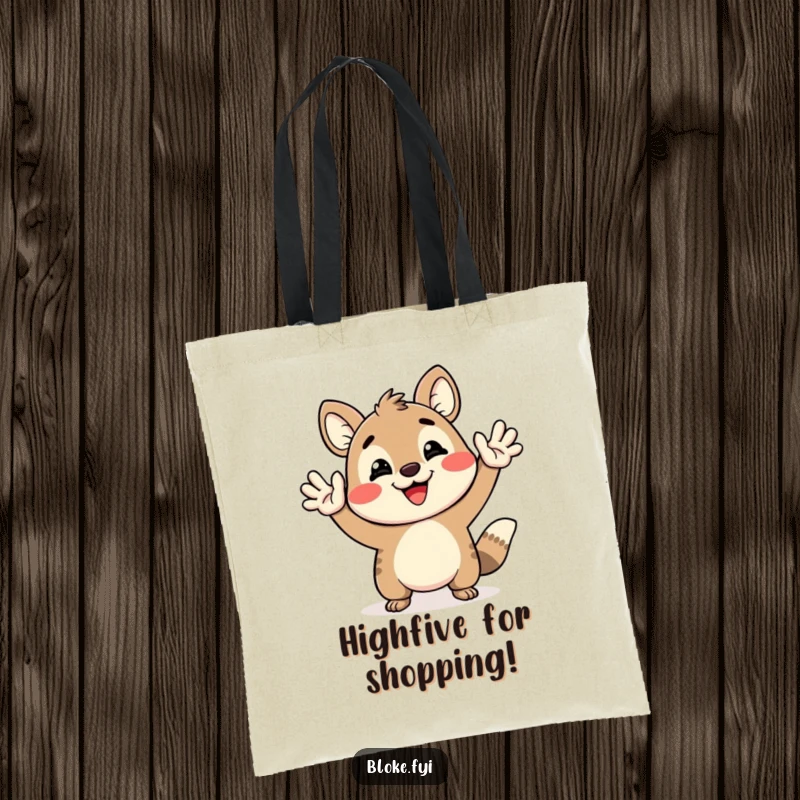 Funny Tote Bag with a happy animal giving an exaggerated high-five, perfect for carrying items with a smile.